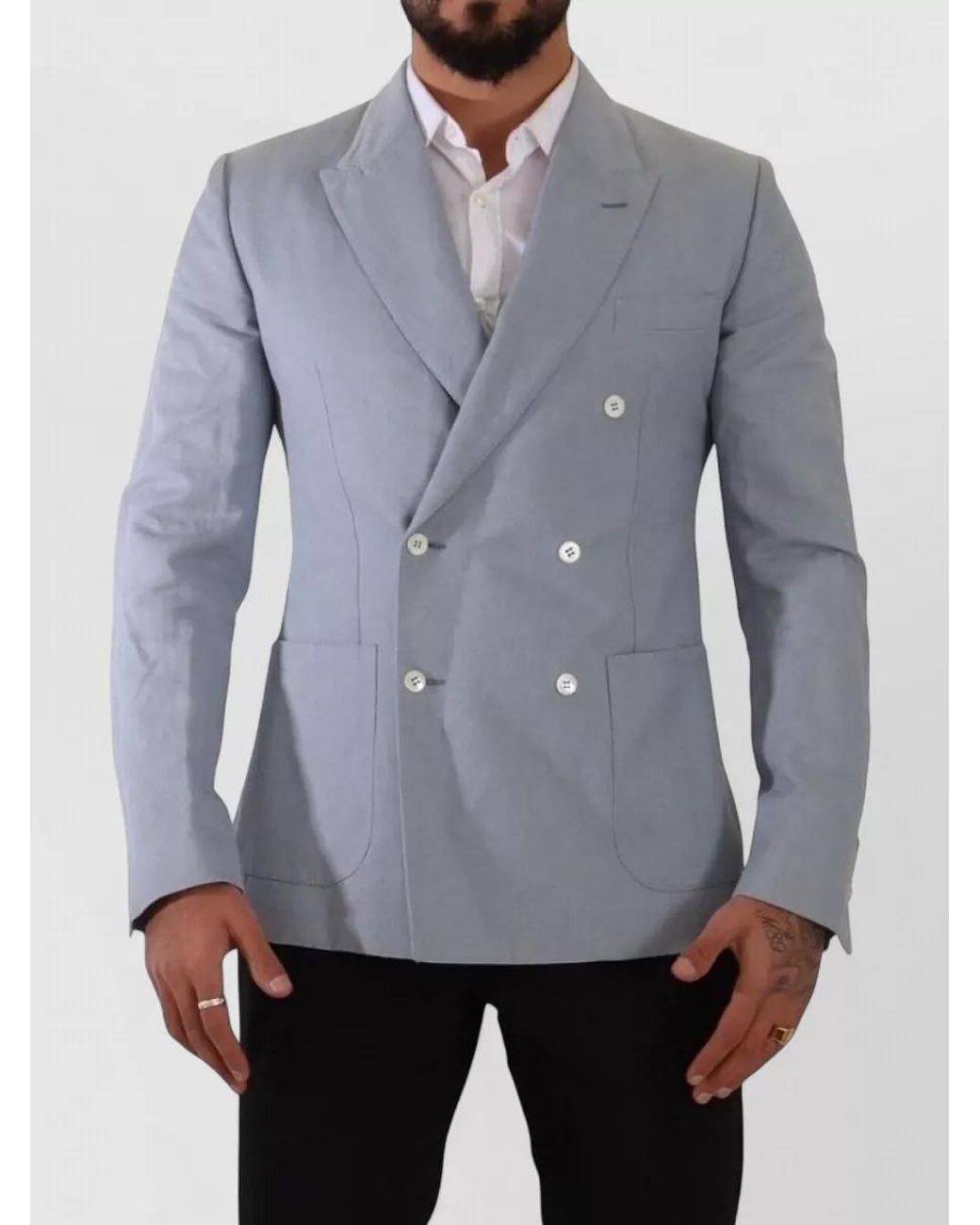 Dolce & Gabbana Gray Linen Slim-Fit Double-Breasted Blazer for men