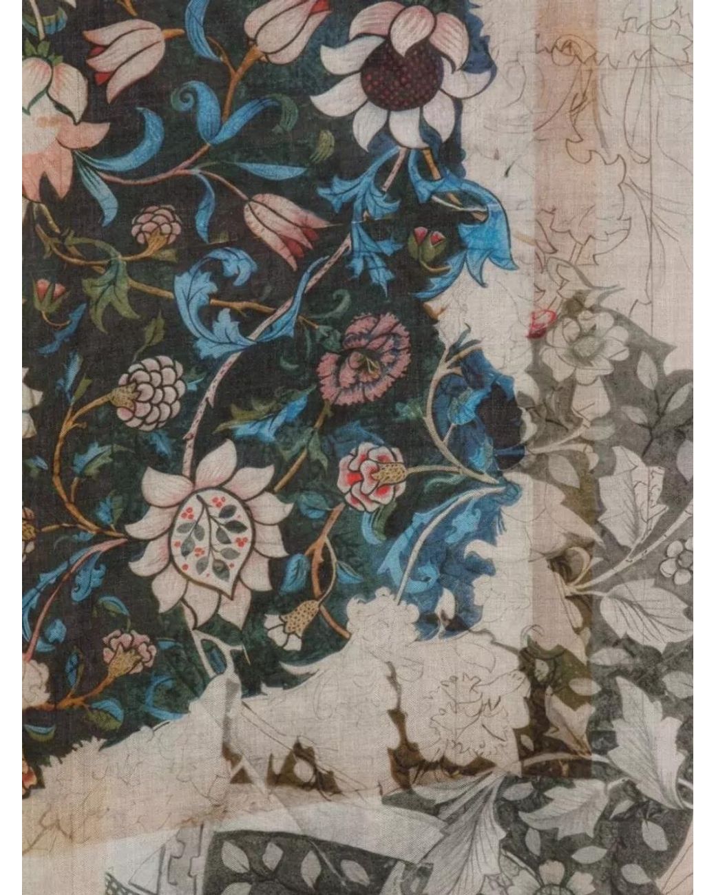 Faliero Sarti Gray Cashmere Floral-Print Panelled Scarf