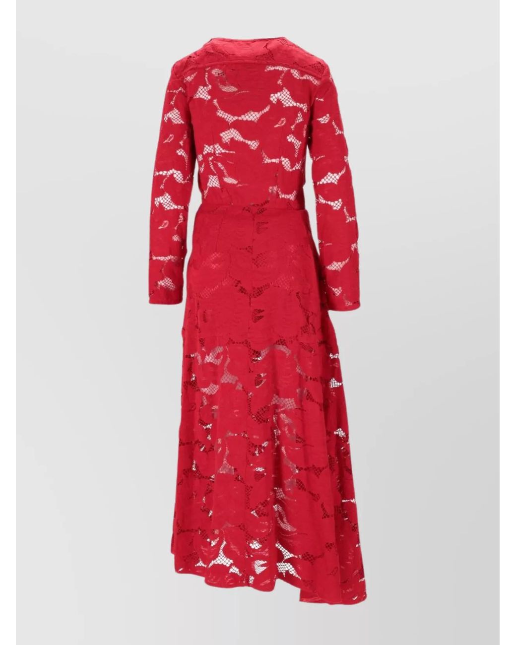 Patou Red Lace Long Sleeve Midi Dress
