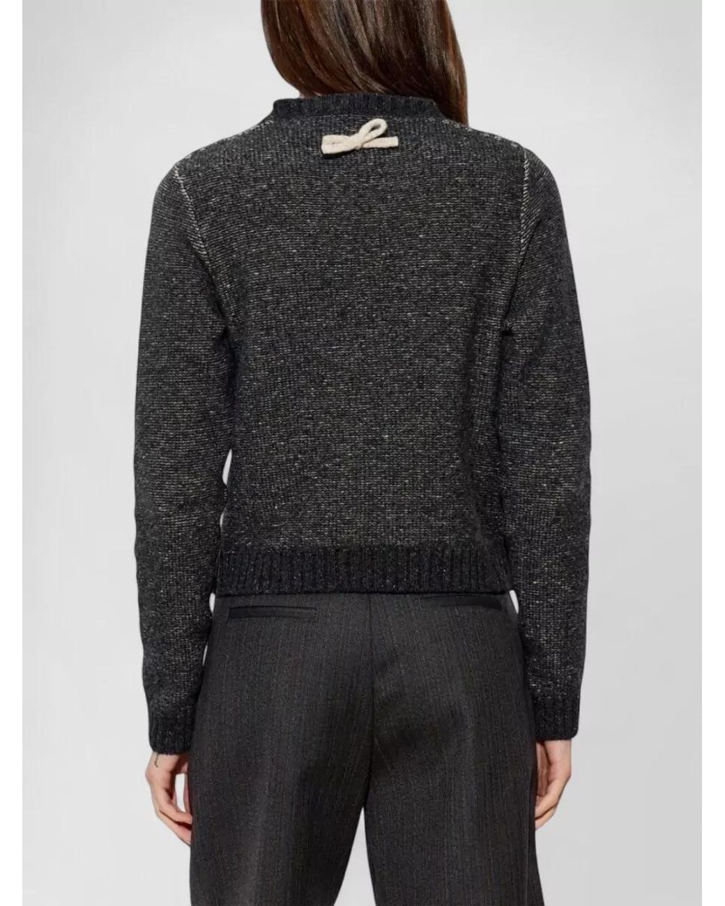 Moschino Gray Silk Wool Diamond Knit Bow Sweater