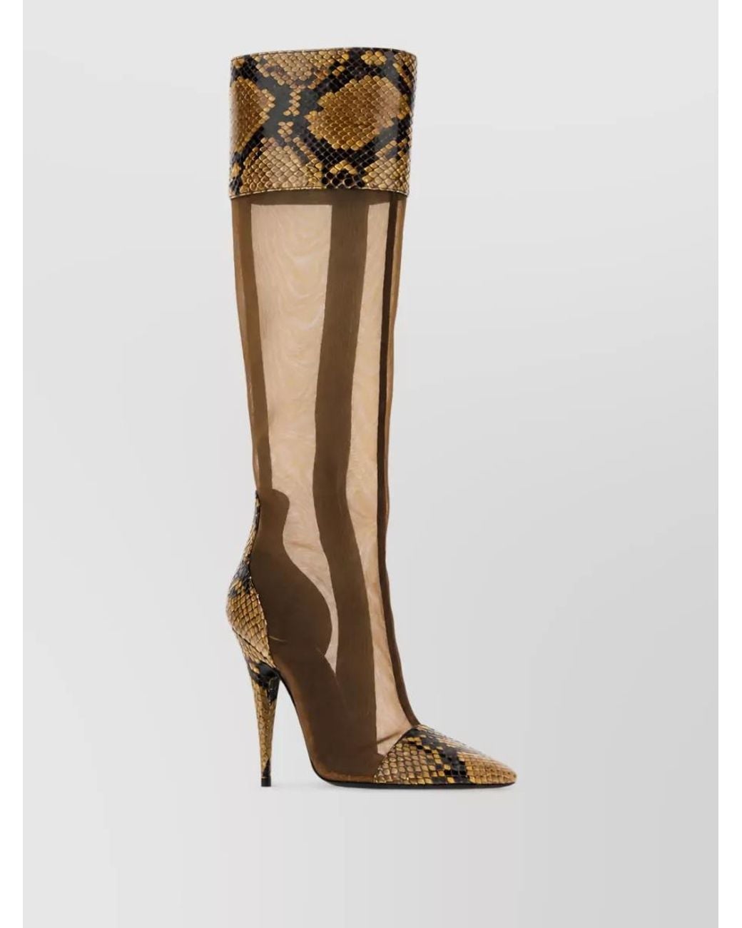 Saint Laurent Brown Python Leather And Mesh Boots
