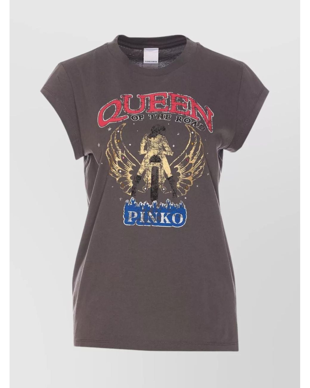 Pinko Gray Crystal-Embellished Printed T-Shirt