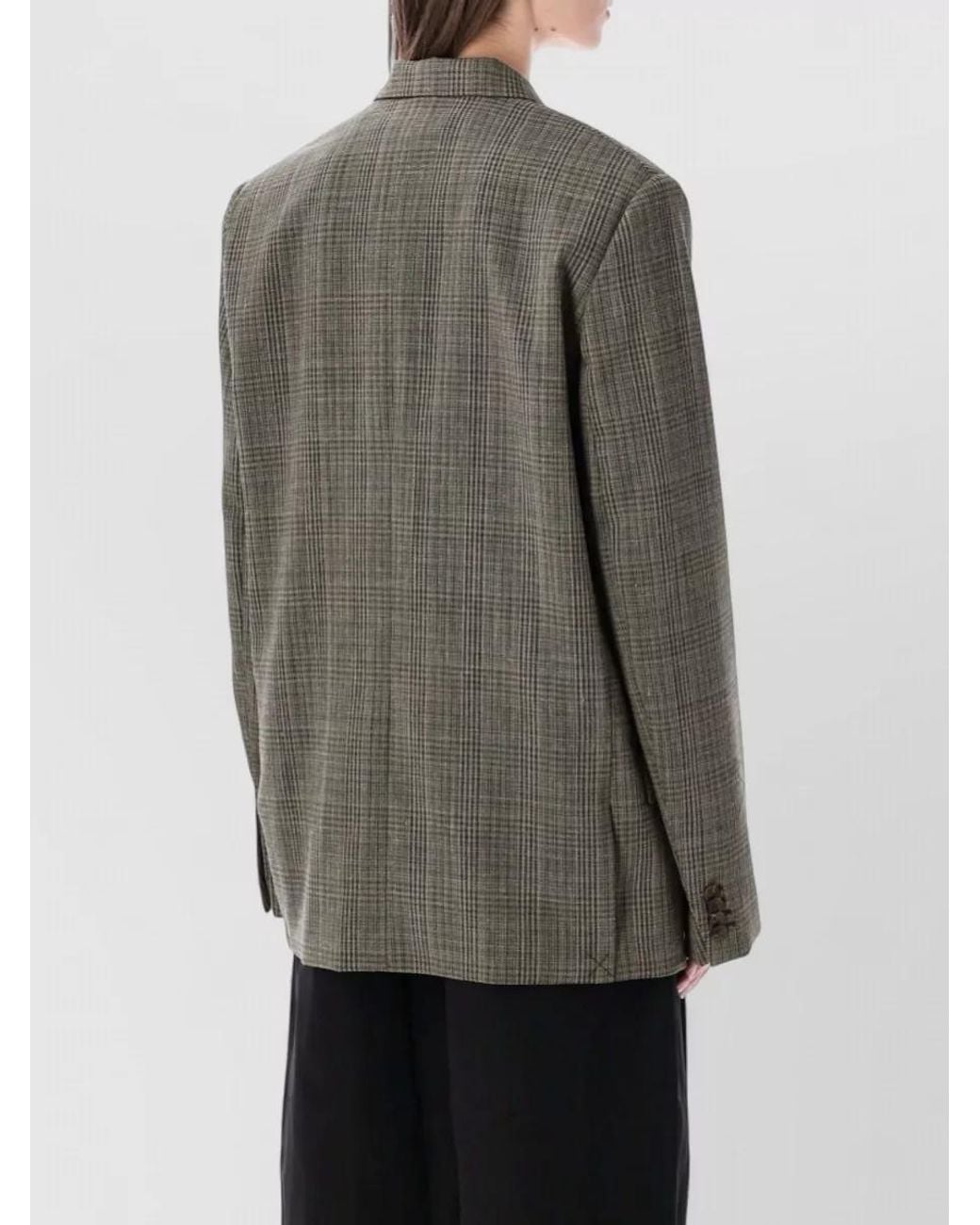Soeur Gray Checked Oversized Wool-Blend Suit Jacket