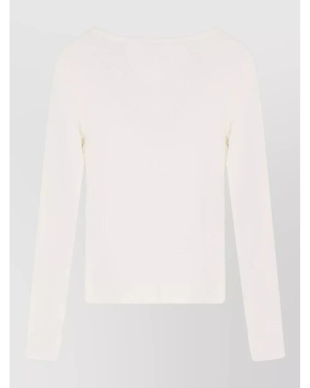 Chloé White Ribbed Scoop-Neck Long-Sleeve Henley Top