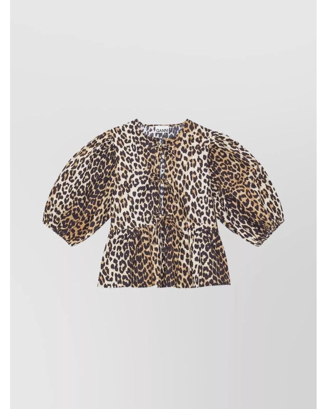 Ganni Multicolor Leopard-Print Organic Cotton Peplum Blouse