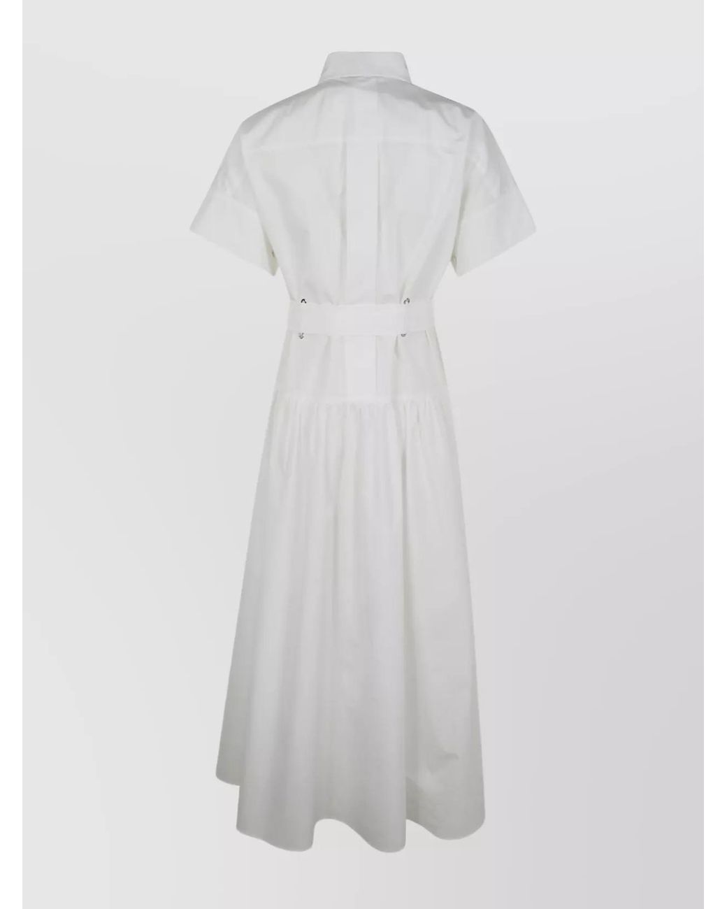 Max Mara White Cotton Belted Short Sleeve Midi Dress