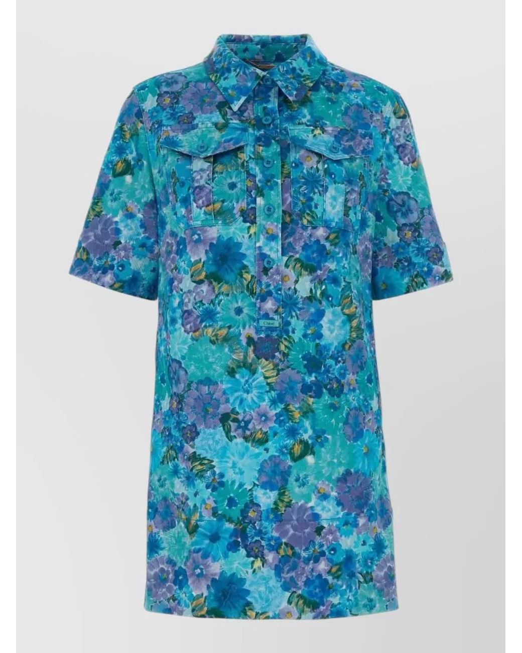 Chloé Blue Cotton Floral-Print Mini Dress