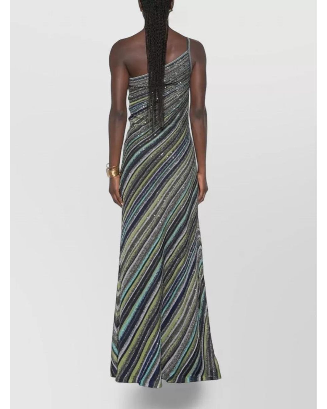 Missoni Multicolor Striped Sequin One-Shoulder Sleeveless Maxi Dress
