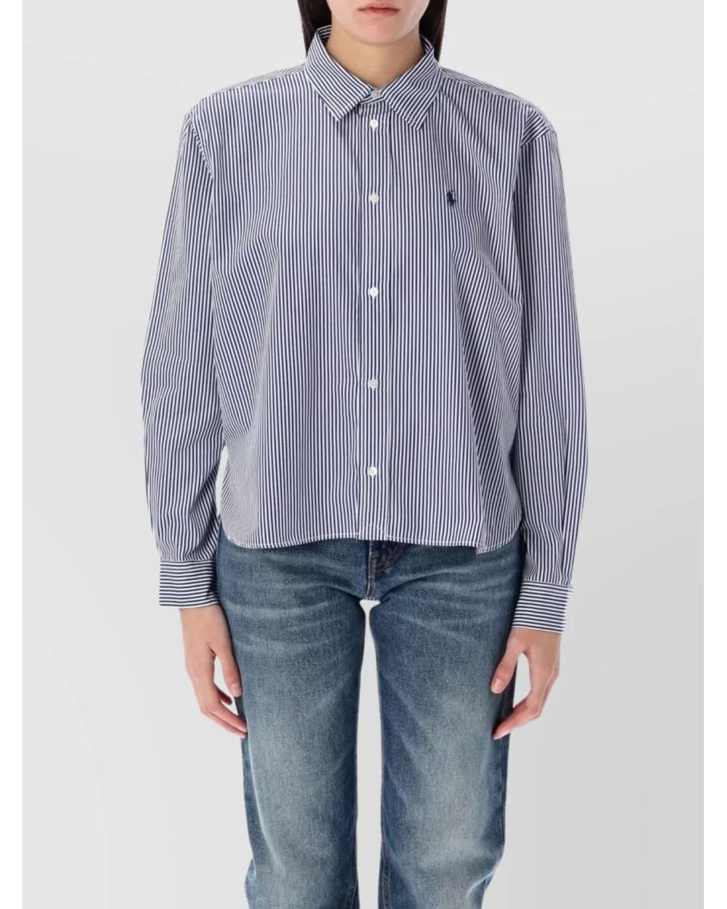 Polo Ralph Lauren Blue Striped Cropped Cotton Shirt