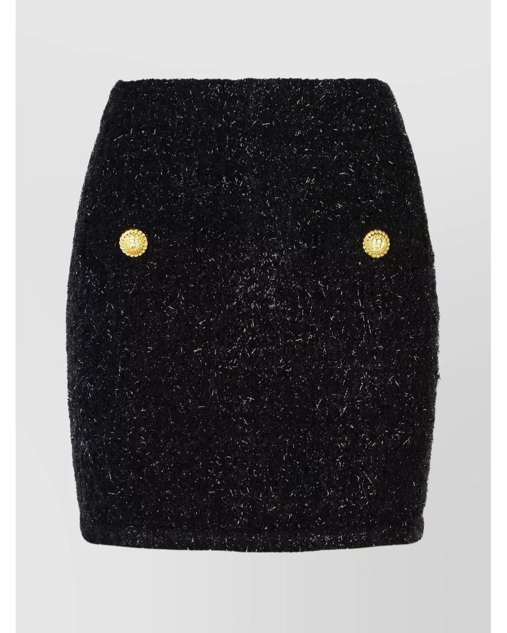 Balmain Black Bouclé High-Rise Buttoned Mini Pencil Skirt