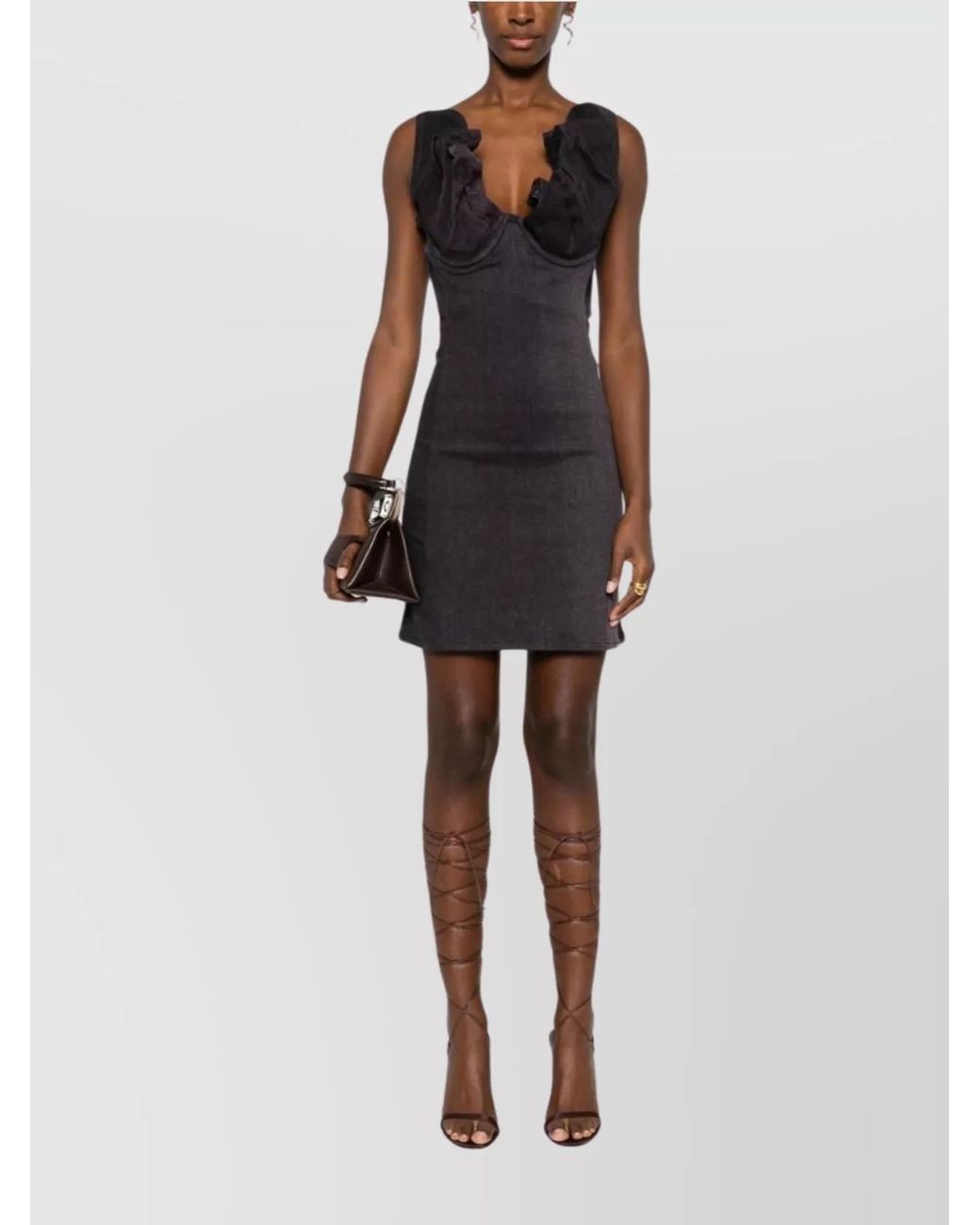 Y. Project Black Denim Oversized Sweetheart Neck Mini Dress