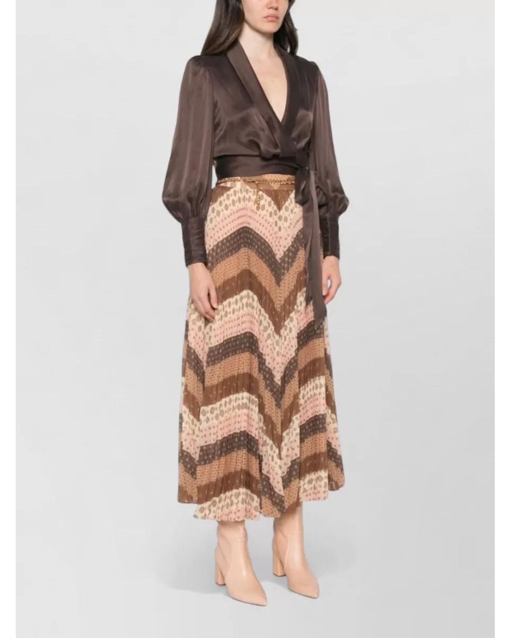 Zimmermann Brown Silk Satin Wrap Blouse