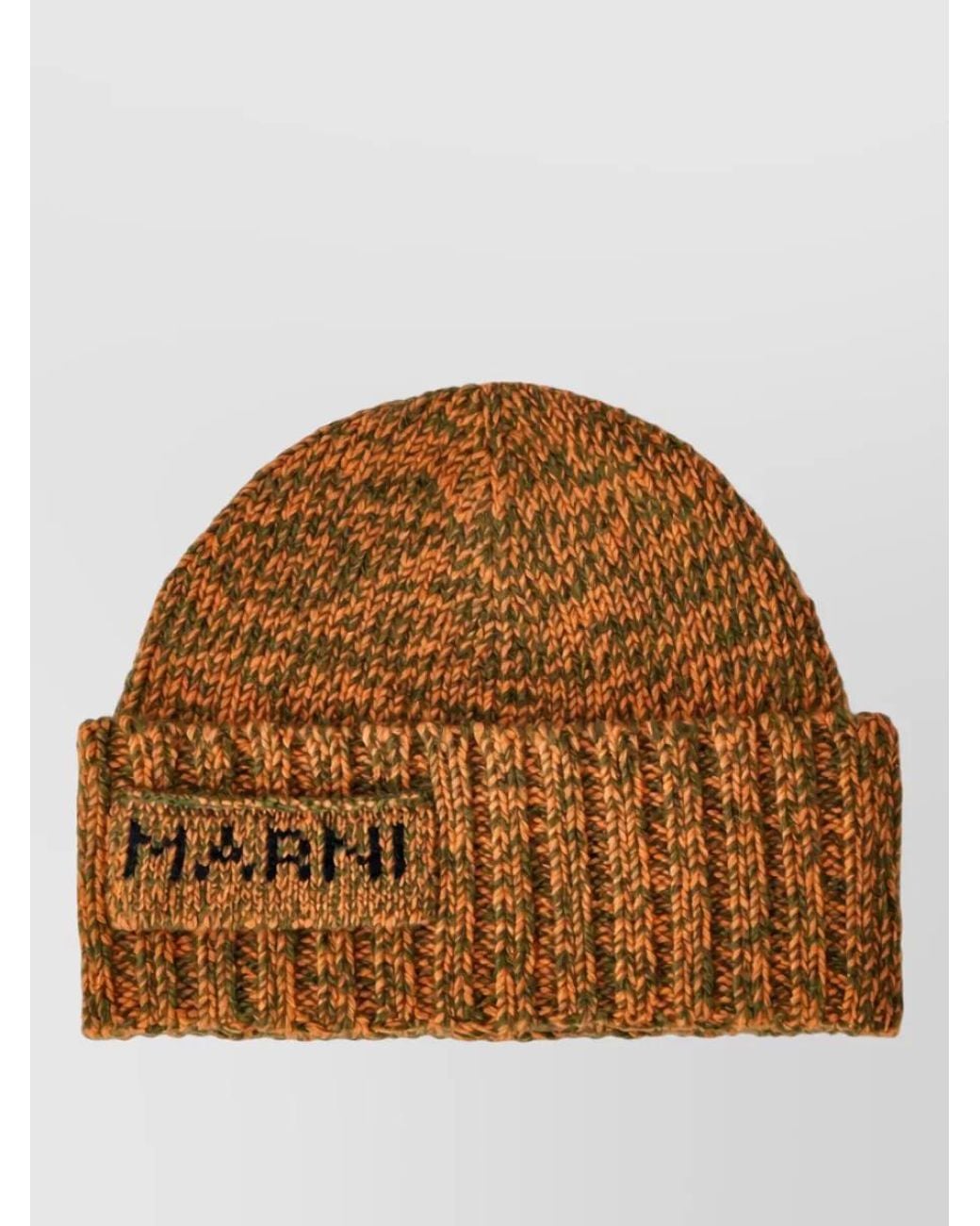 Marni Brown Cashmere Wool Ribbed Beanie for men