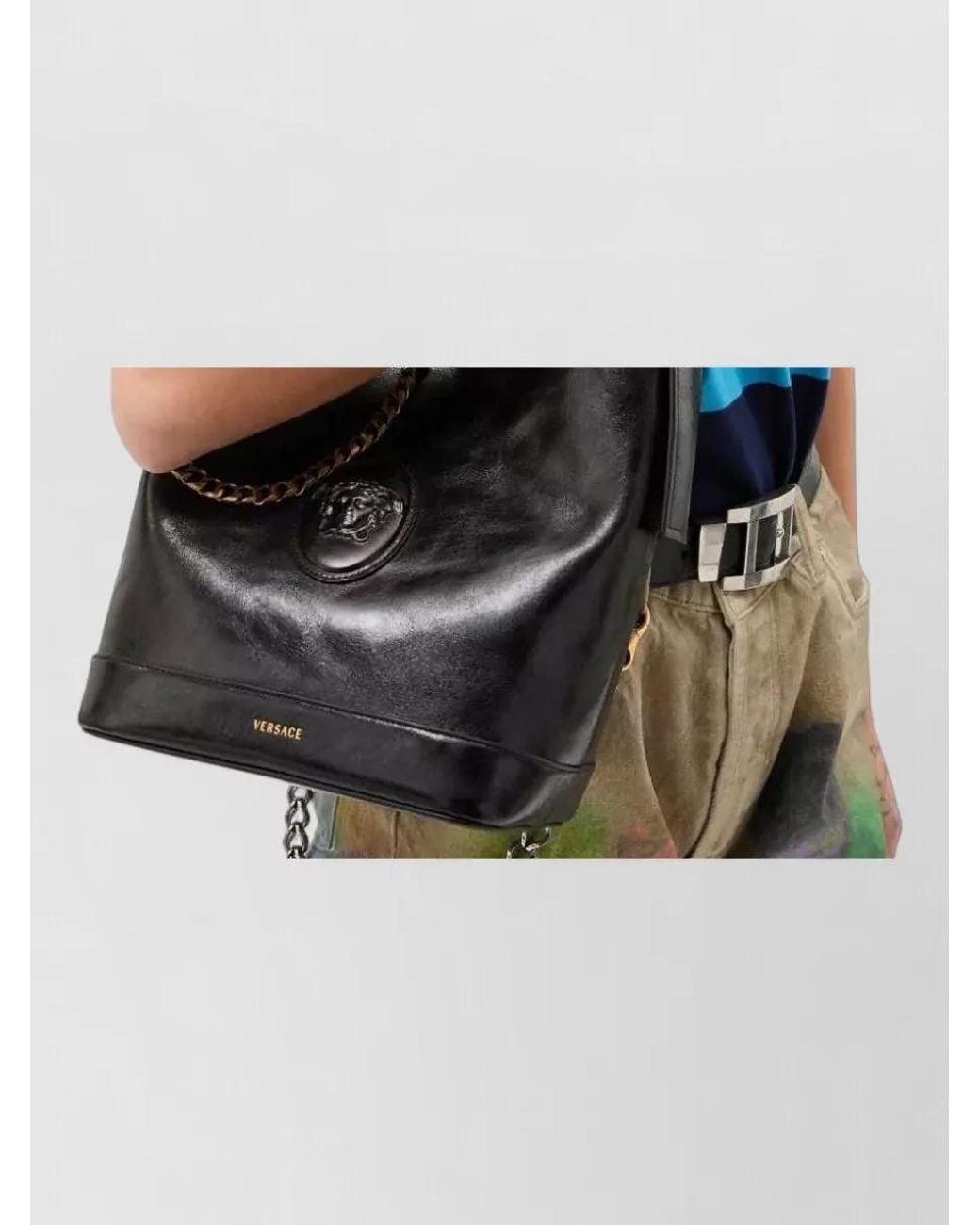 Versace Black La Medusa Small Leather Bucket Bag