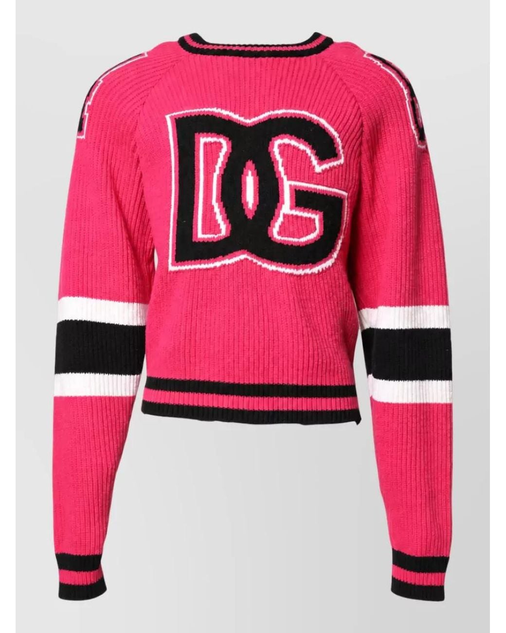 Dolce & Gabbana Pink Ribbed Logo-Print Knit Sweater
