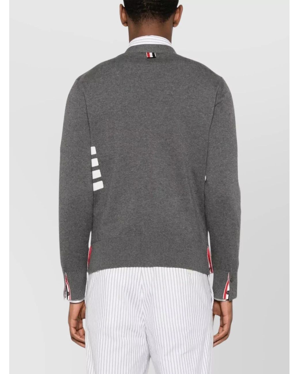 Thom Browne Gray Cotton Fine-Knit Relaxed-Fit V-Neck Cardigan for men