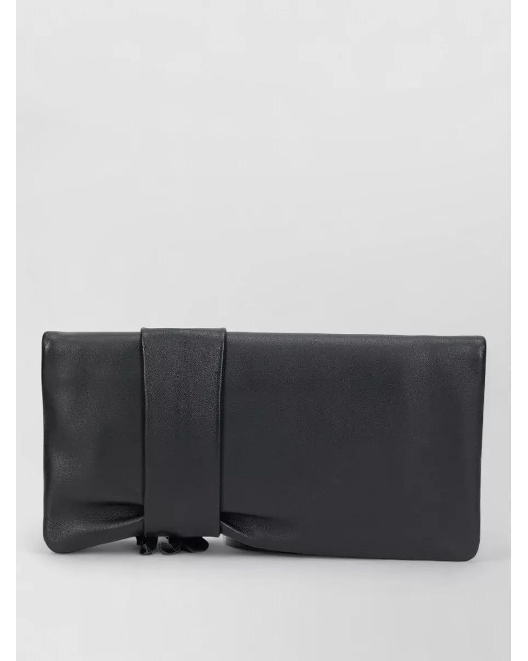 Jimmy Choo Black Leather Floral-Detail Clutch Bag