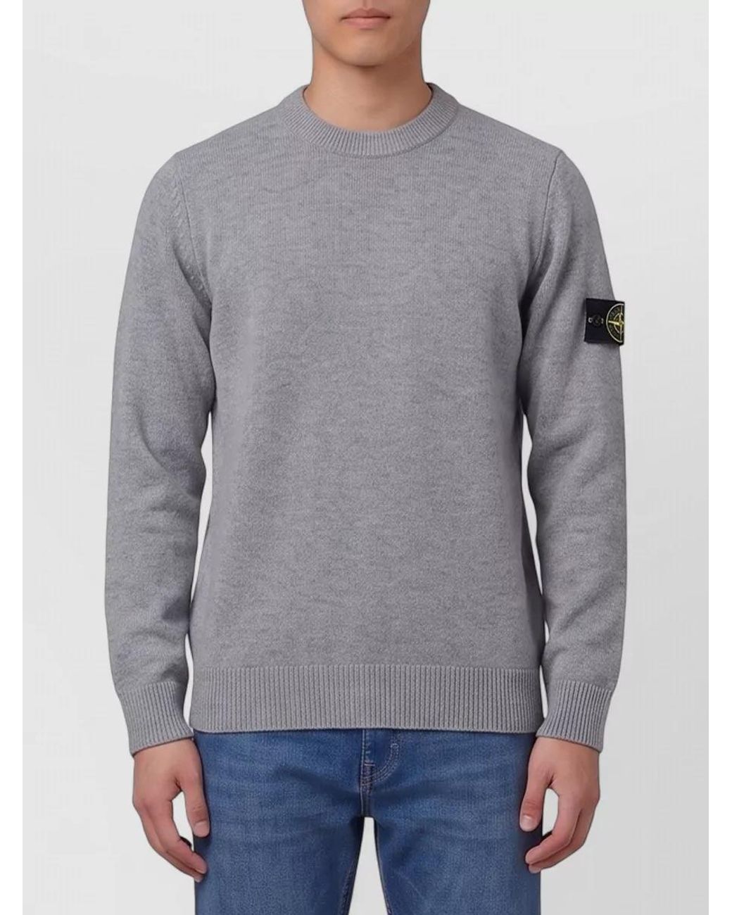 Stone Island Gray Crew-Neck Jumper With Reverse Stitch Details for men