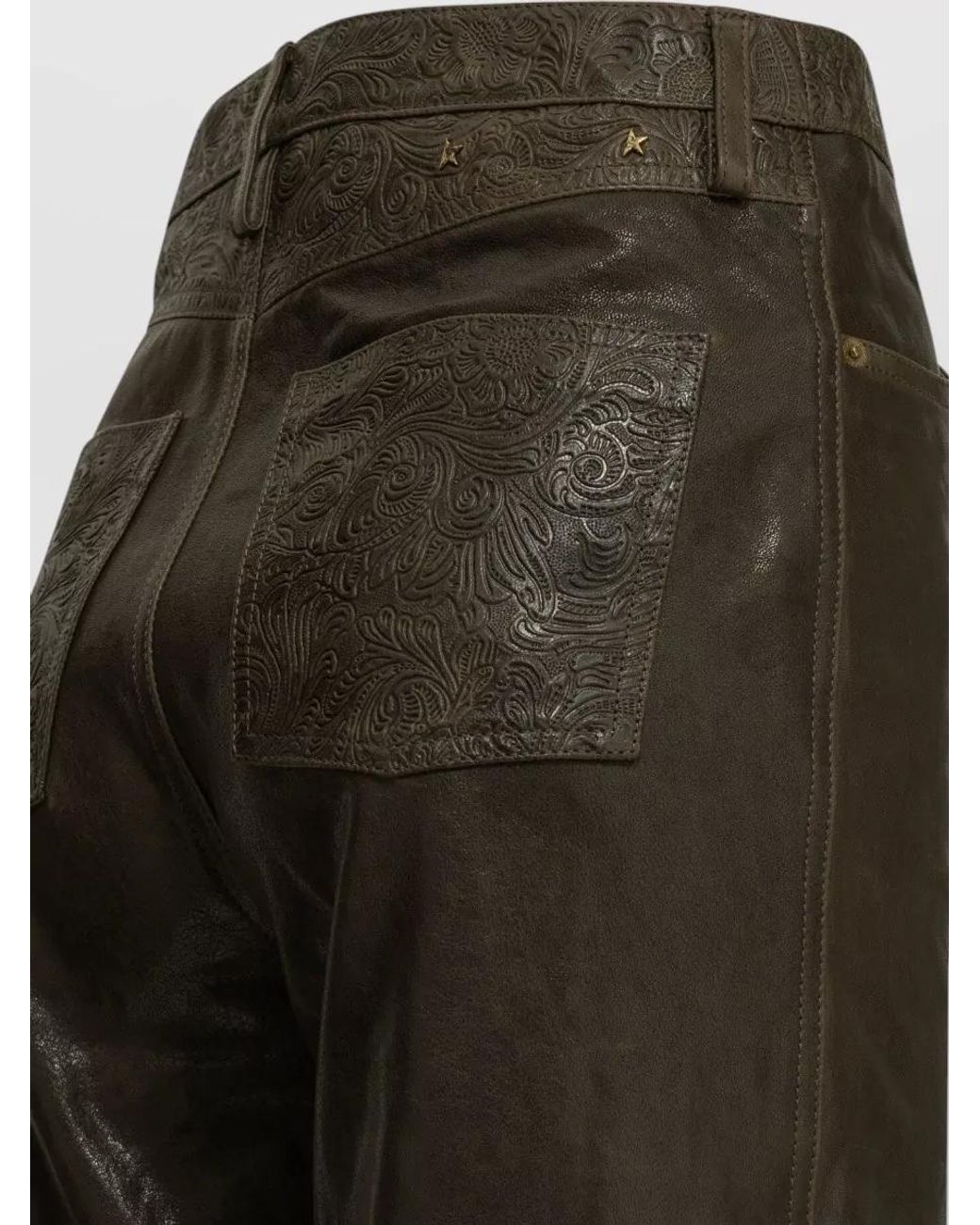 Golden Goose Deluxe Brand Gray Leather High-Rise Straight-Leg Pants