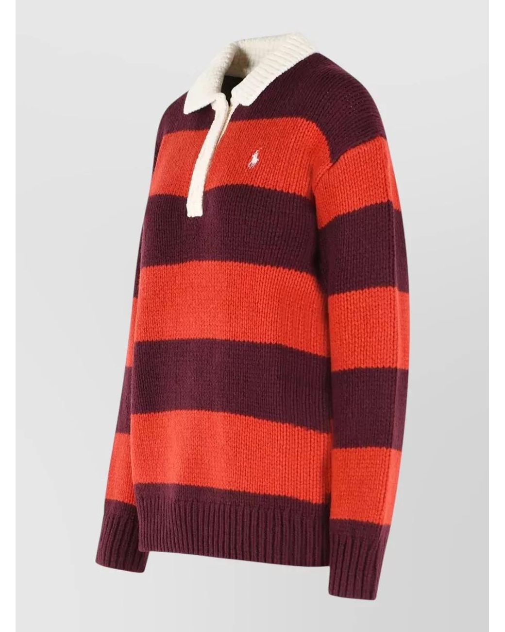 Polo Ralph Lauren Red Rugby Striped Chunky Knit Wool Sweater