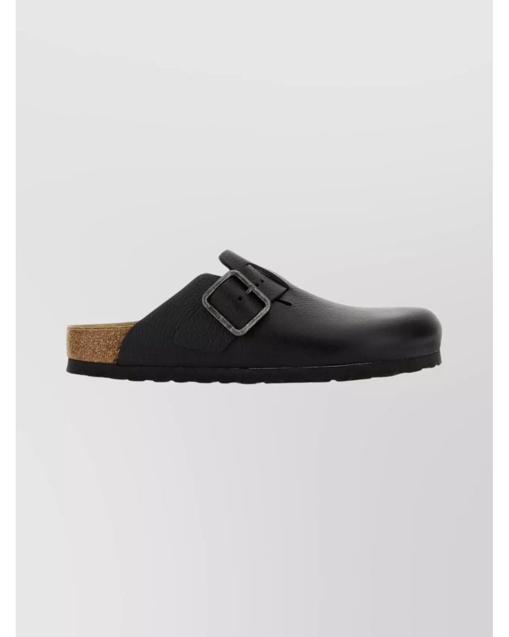 Birkenstock Black Leather Boston Wire Buckle Slippers for men