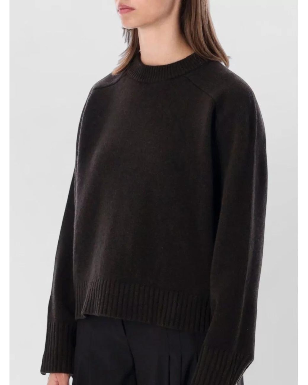 Soeur Black Merino Wool Ribbed Relaxed-Fit Crew-Neck Sweater