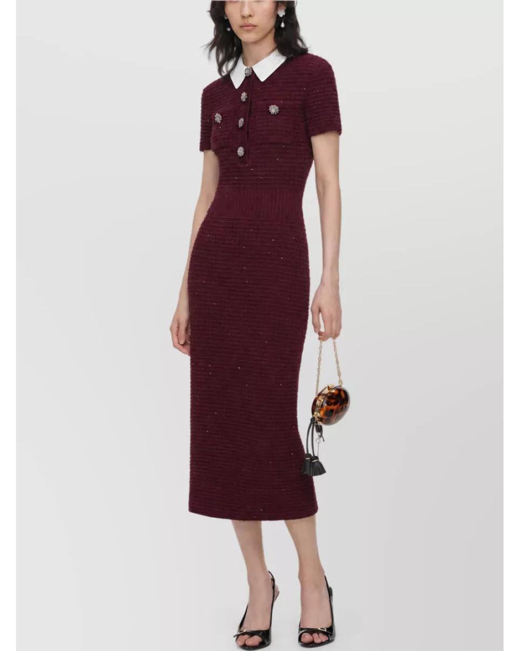 Self-Portrait Textured Knit Midi Dress