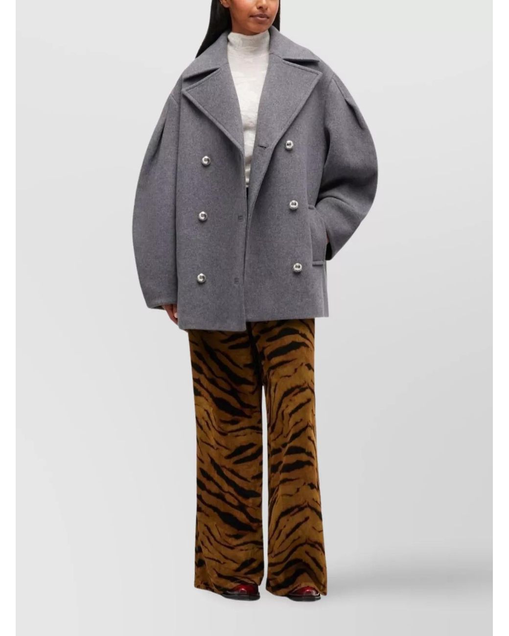Ganni Gray Cashmere Blend Double Breasted Midi Coat