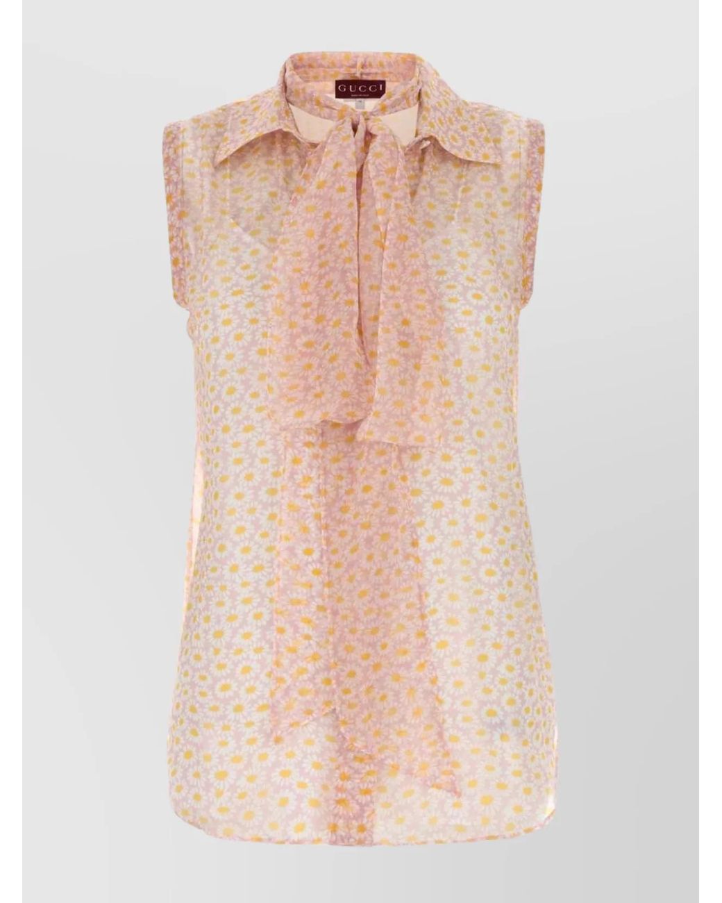 Gucci Pink Printed Silk Top With Neck Bow