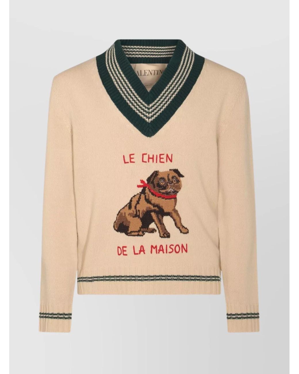 Valentino Natural Wool V-Neck Embroidered Sweater for men
