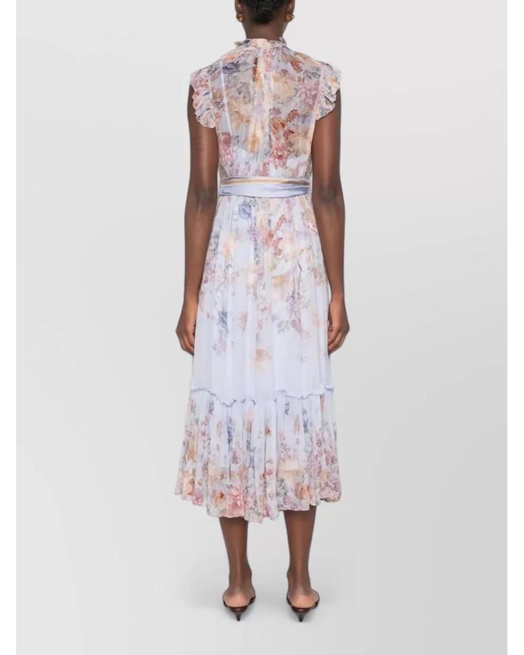 Zimmermann White Printed Sleeveless V-Neck Midi Dress