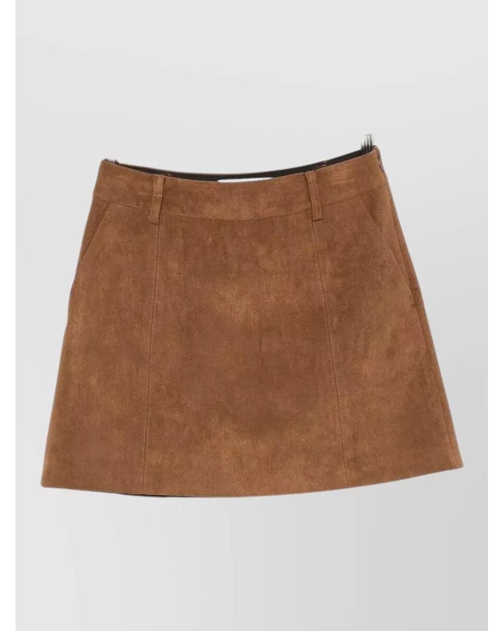 DUNST Brown Paneled Suede-Effect Mini Skirt