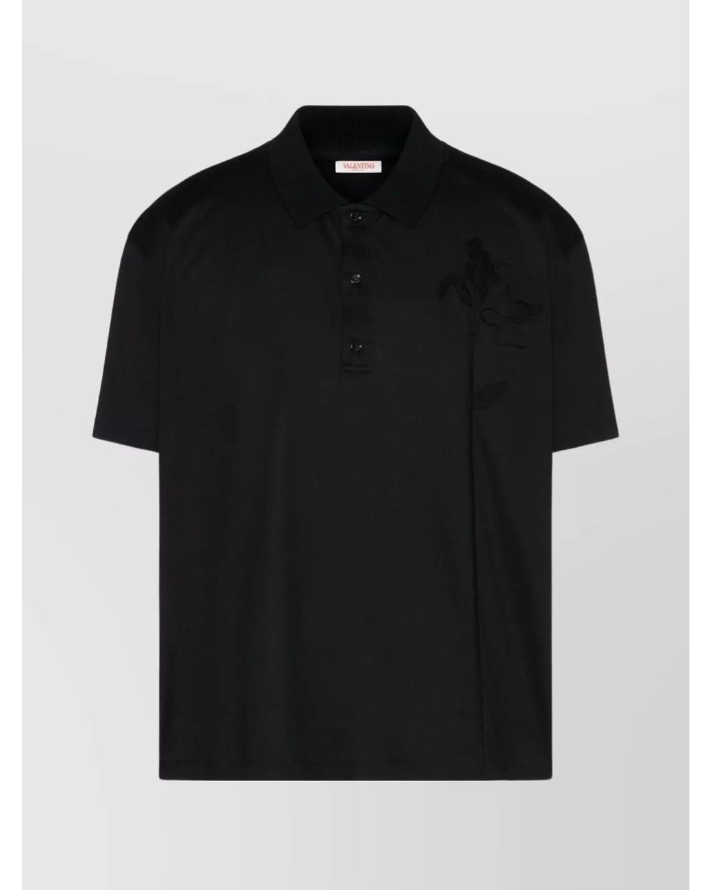 Valentino Garavani Black Cotton Floral Appliqué Short-Sleeve Polo Shirt for men