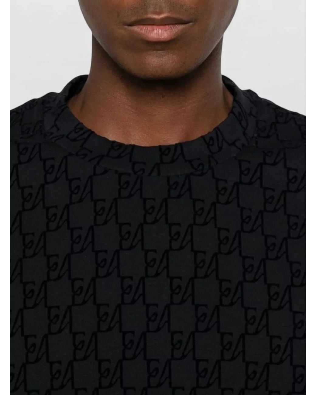 Emporio Armani Black Ribbed Monogram Crew-Neck Sweatshirt for men