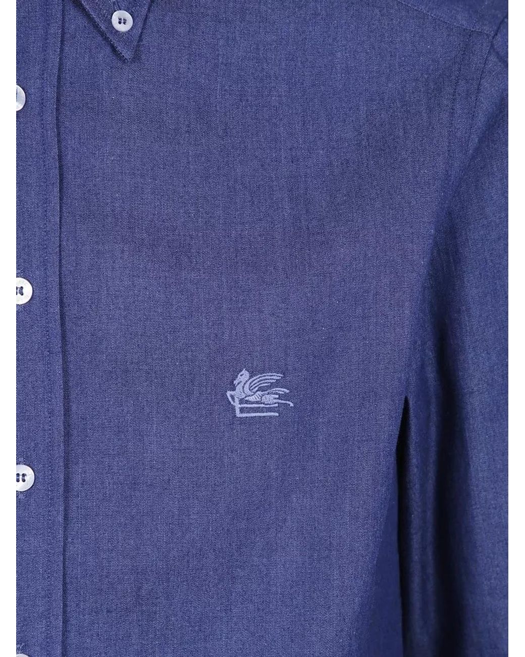 Etro Blue Cotton Classic Shirt for men