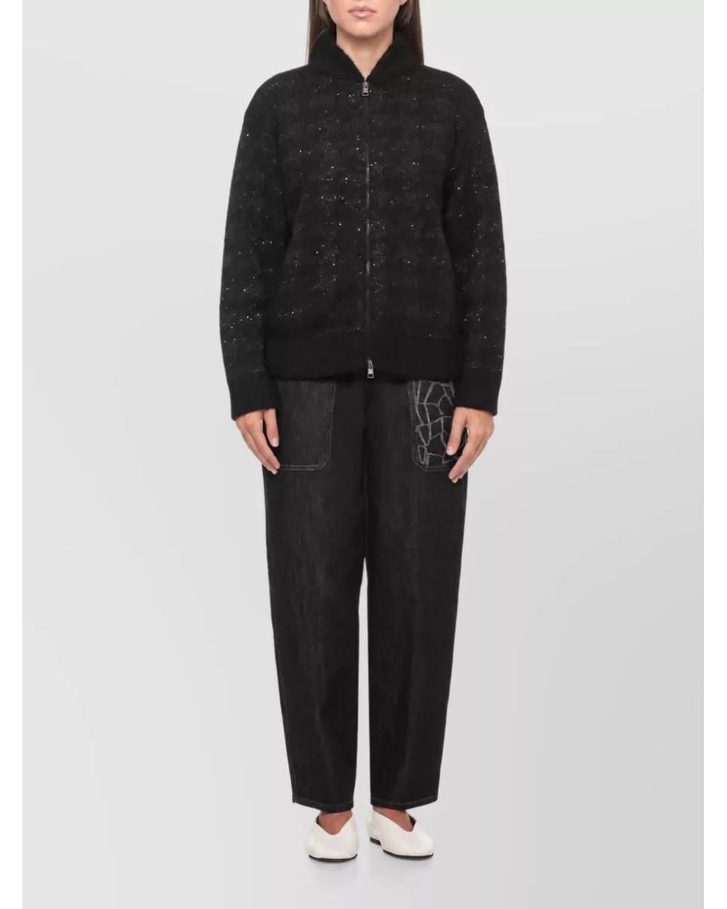 Panicale Black Embellished Mohair Alpaca-Blend Zip-Up Cardigan