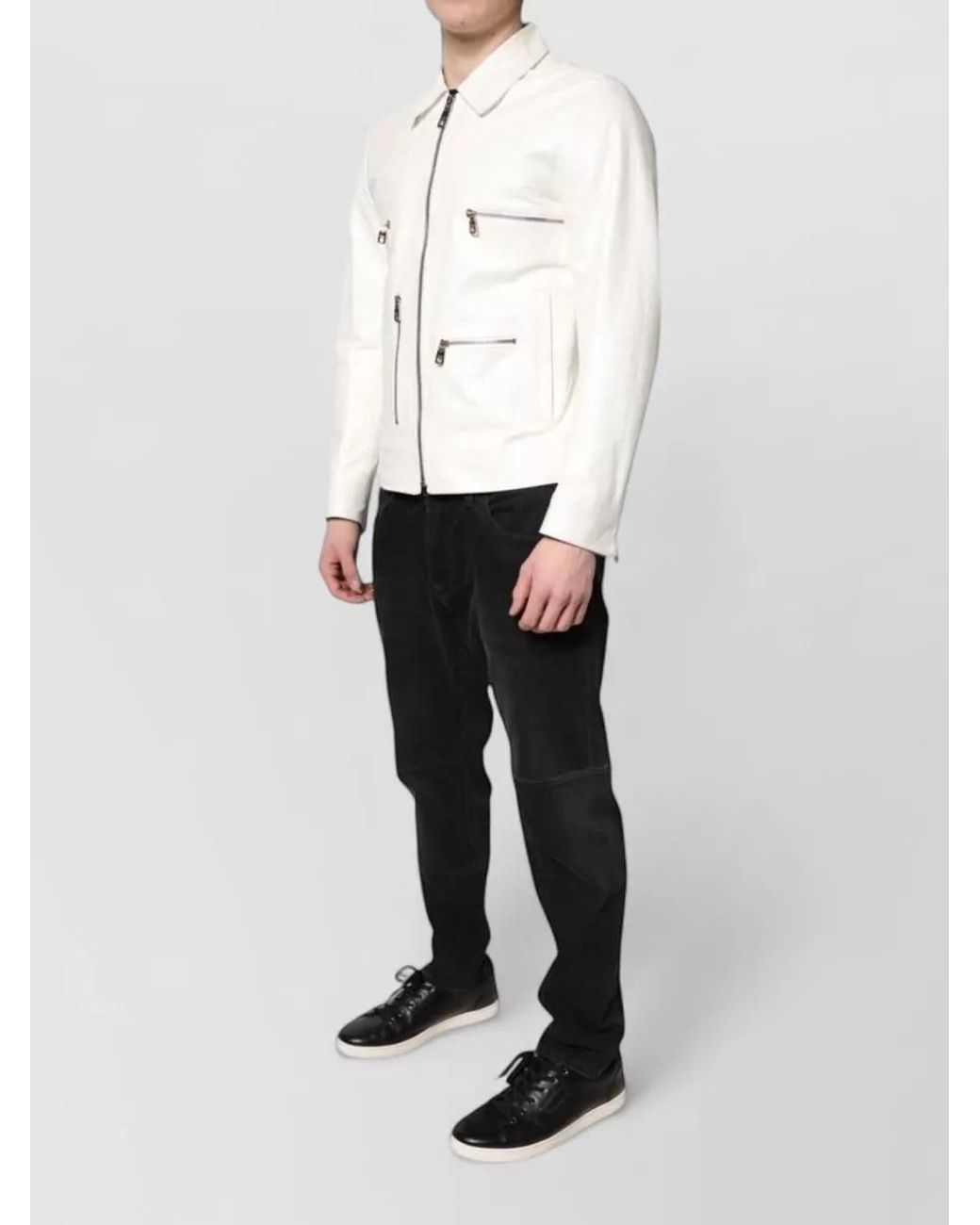 Dolce & Gabbana White Shearling Biker Coat for men