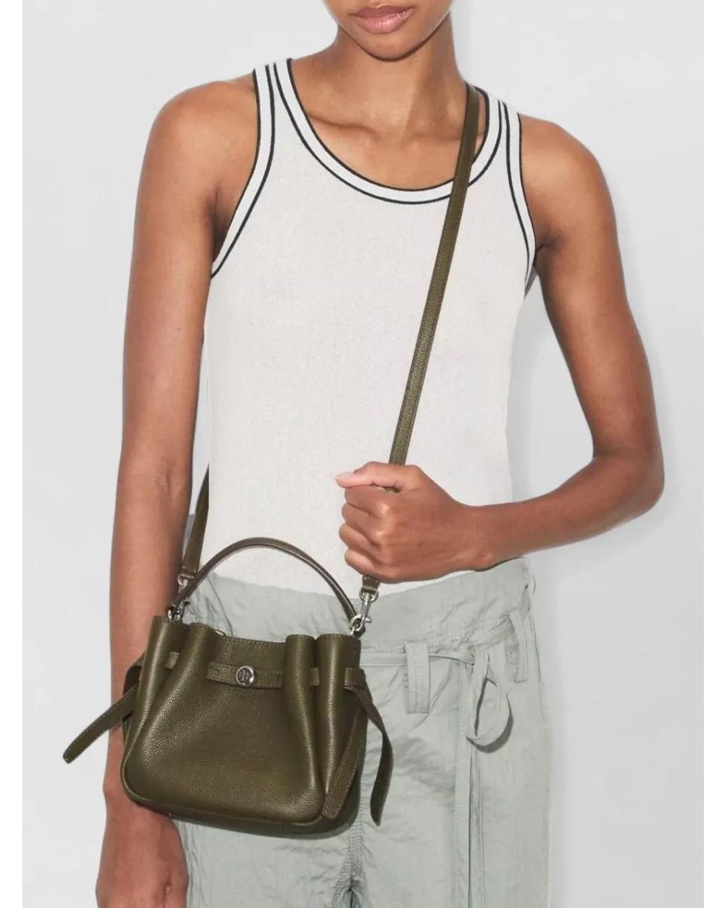 Tory Burch Green Romy Mini Leather Bucket Bag