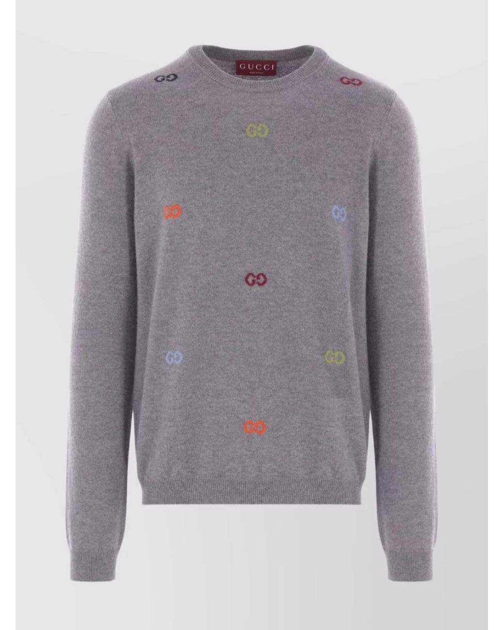 Gucci Gray Cashmere Gg Intarsia Crew Neck Jumper for men