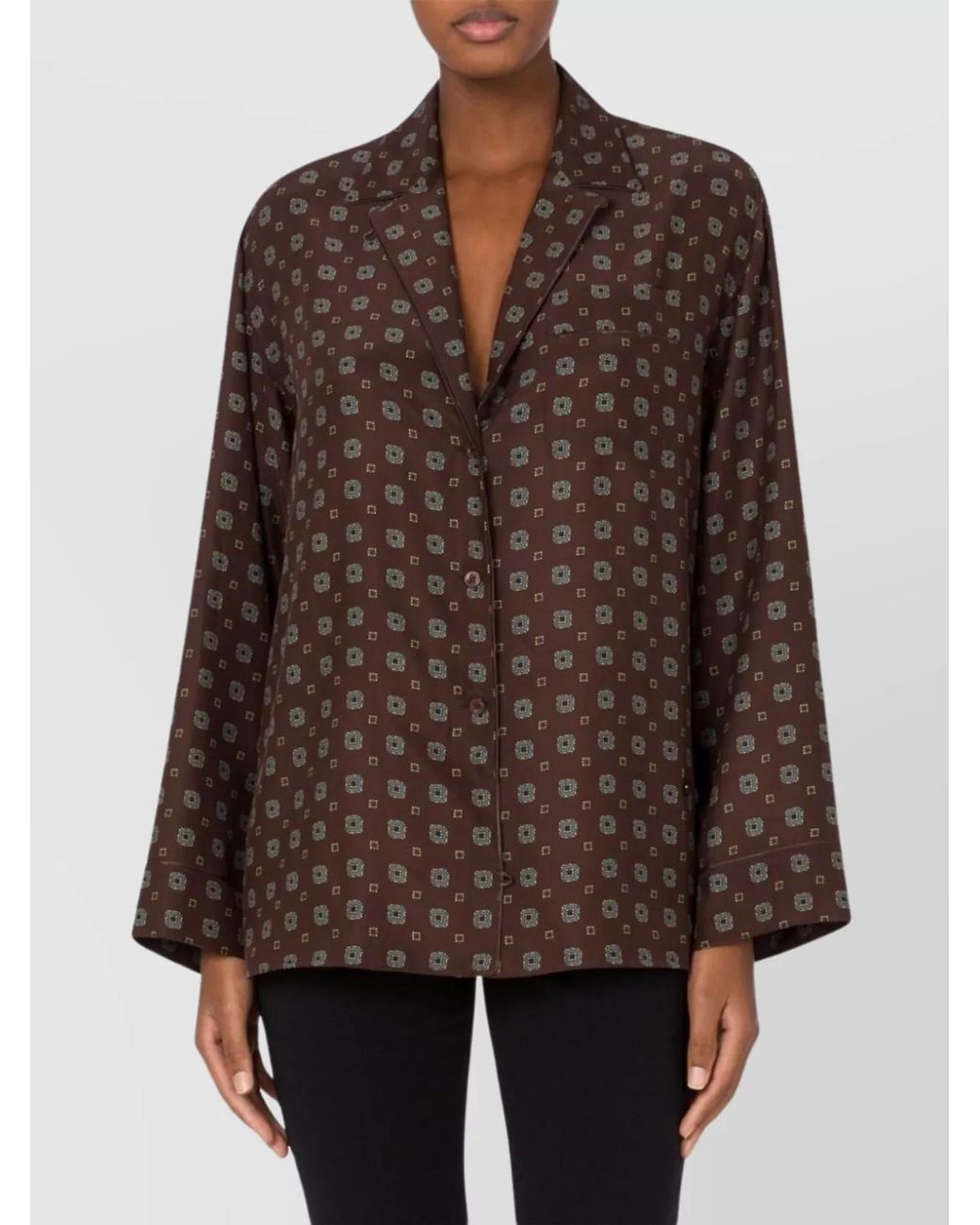 Moschino Brown Silk Printed Long-Sleeve Shirt