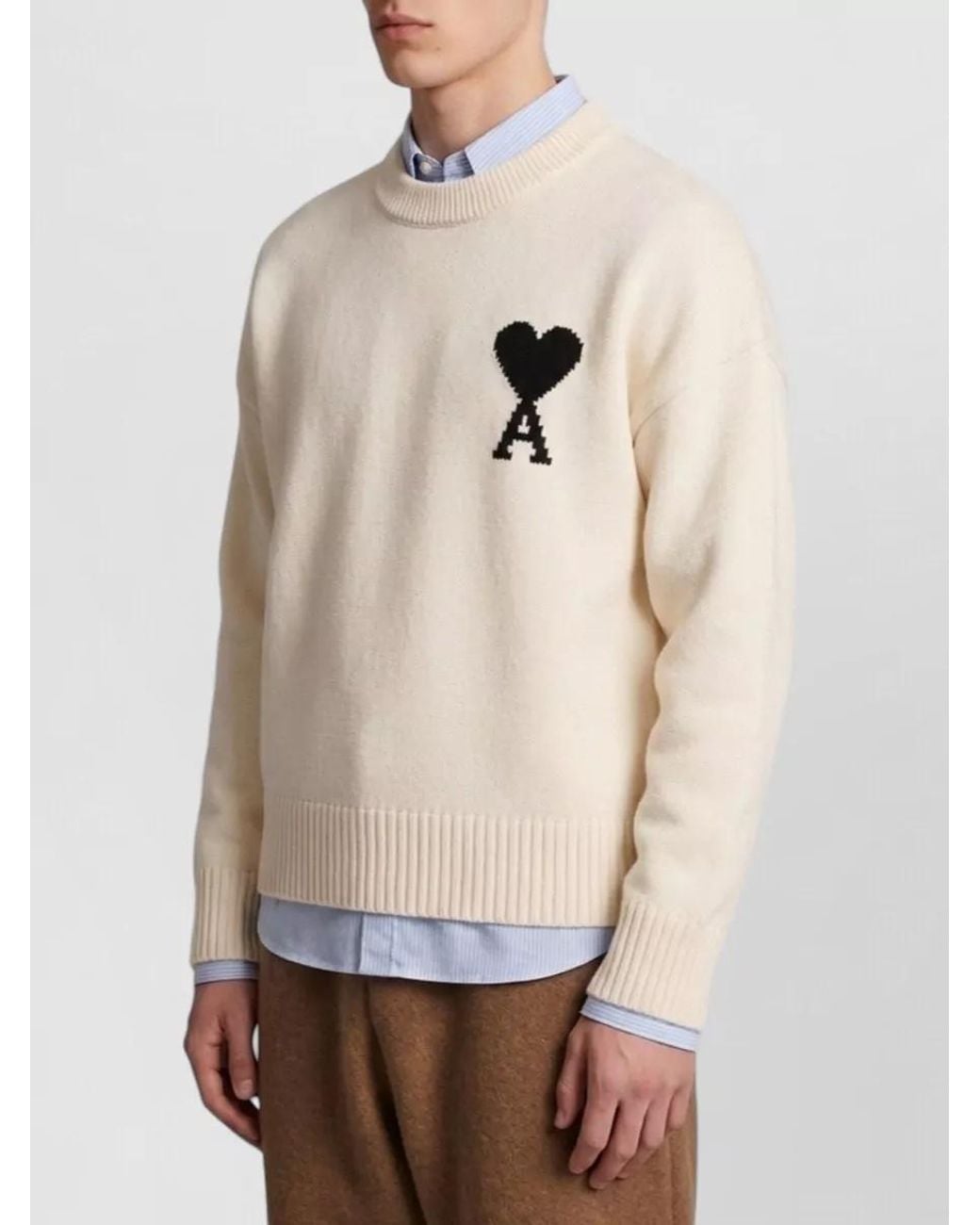 AMI Natural Intarsia Knit Ami De Coeur Sweater for men