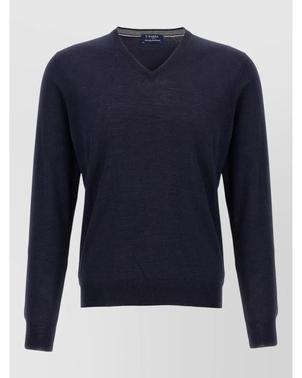 Barba Napoli Blue Wool Silk V-Neck Long-Sleeve Jumper for men