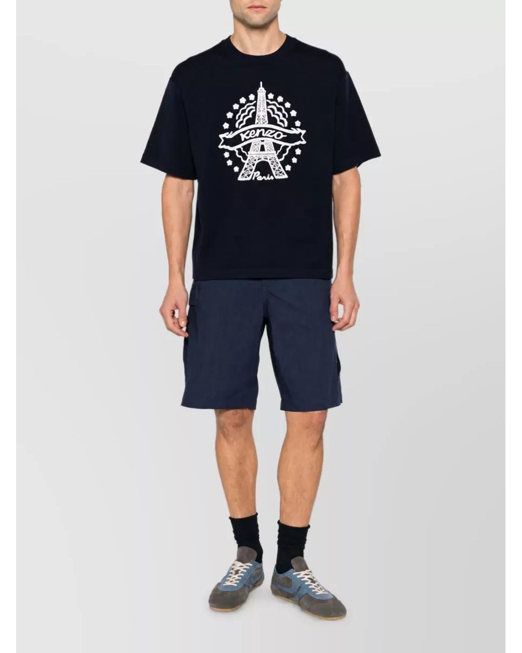 KENZO Blue Wool Embroidered Short Sleeve T-Shirt for men