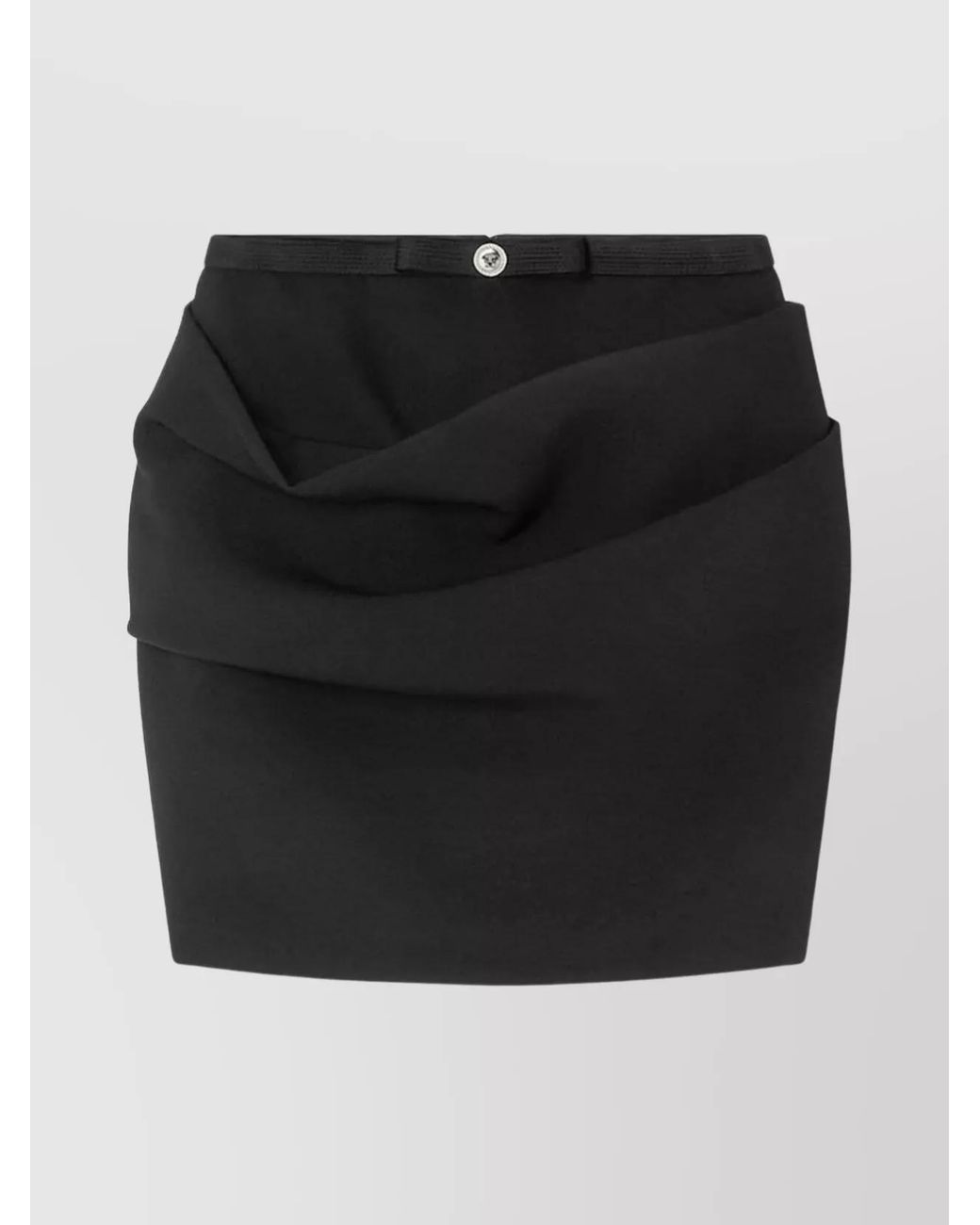 Versace Black Wool High-Rise Draped Mini Skirt