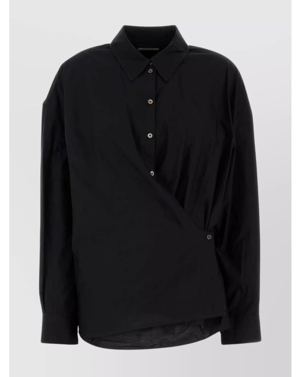 Lemaire Black Silk Blend Asymmetric Long Sleeve Shirt for men