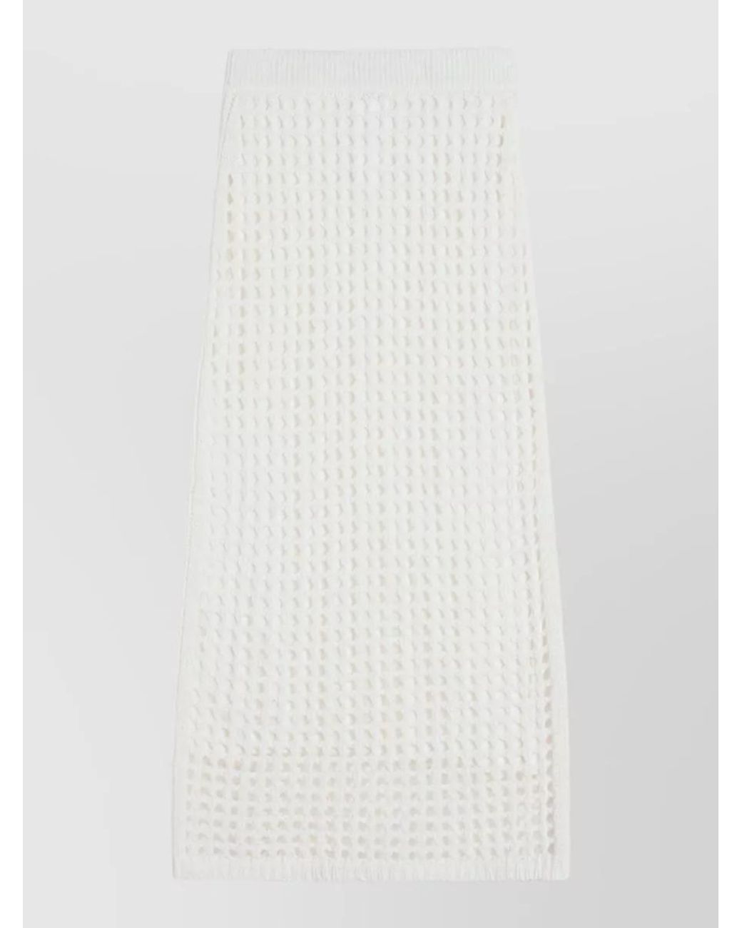 Max Mara White Cotton Ribbed Mesh Straight Skirt