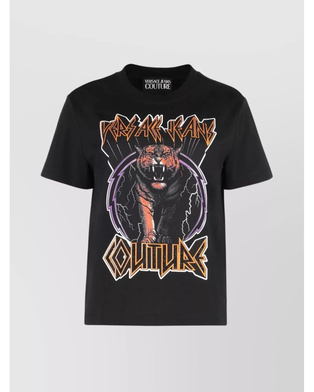 Versace Jeans Couture Black Ribbed Collar Crew-Neck T-Shirt With Graphic Print