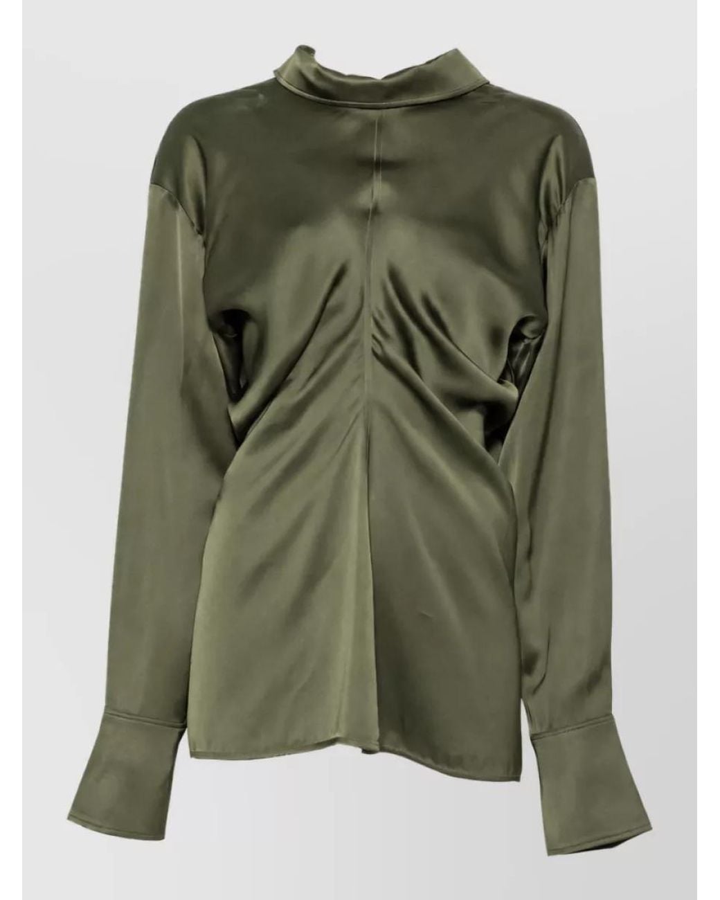 Totême Green Gathered Satin Blouse