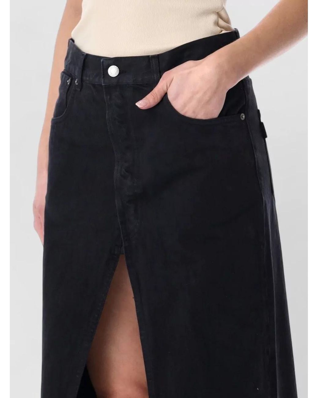 Haikure Blue Denim High-Rise Maxi Skirt