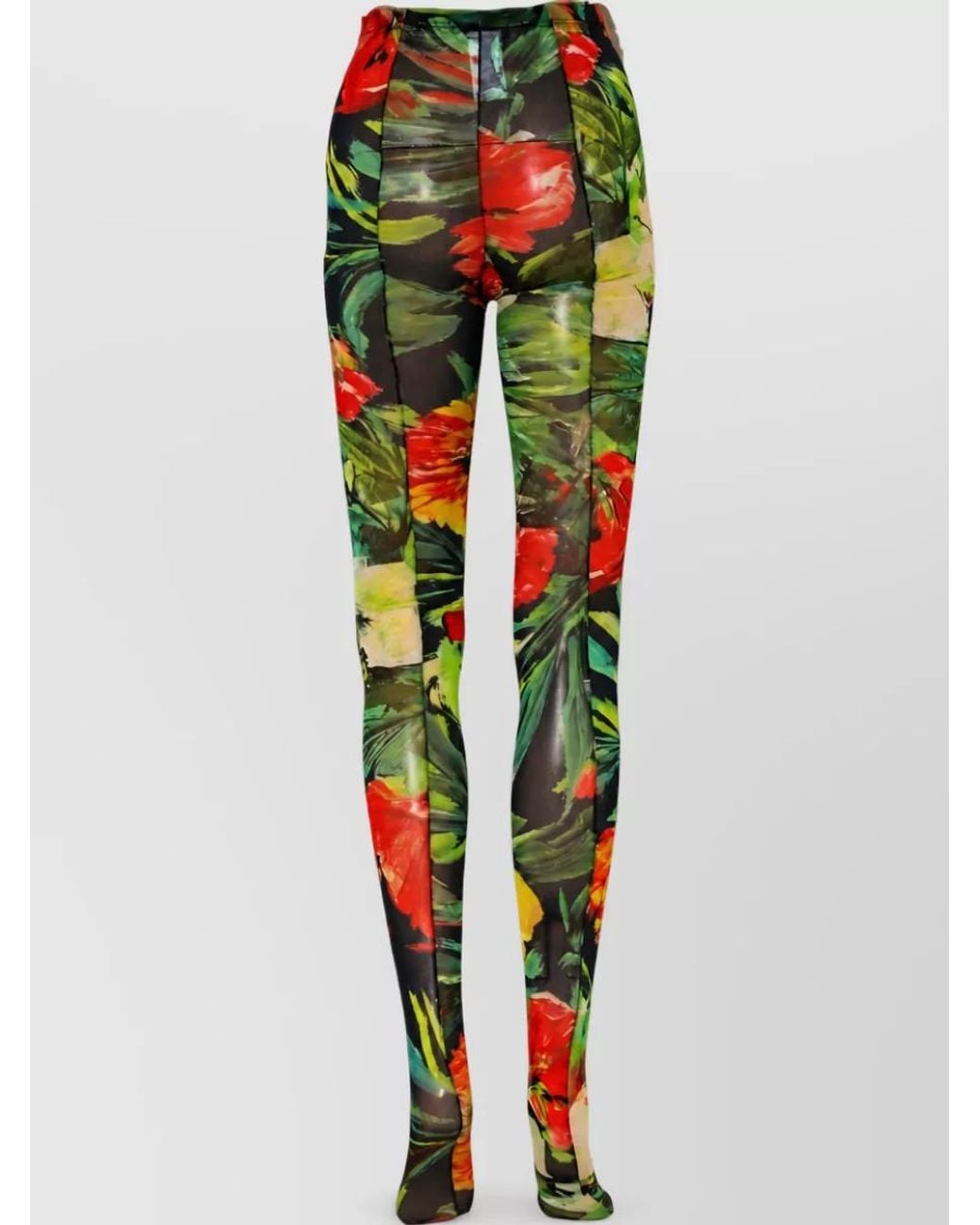 Dolce & Gabbana Green Floral-Print Tights